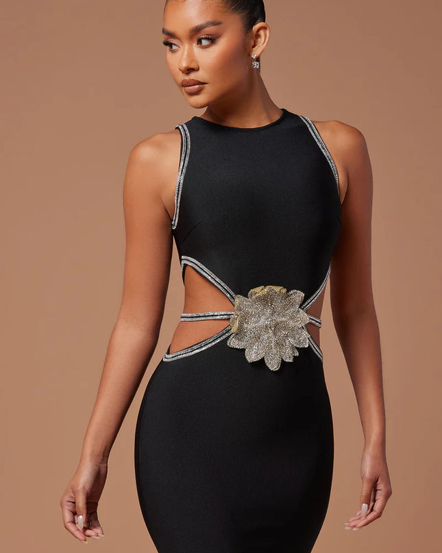 Midnight Bloom Cut-Out Mini Dress