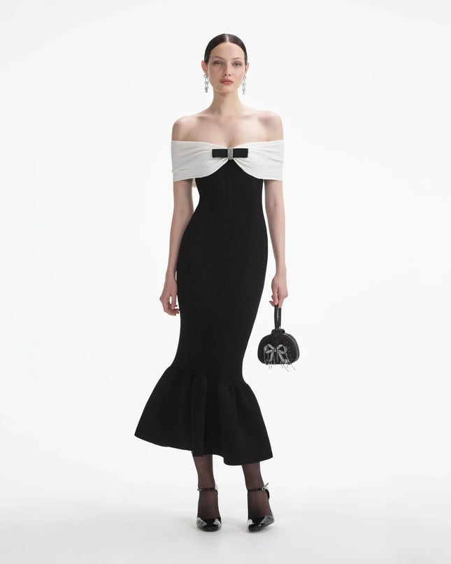 Black & White Off-Shoulder Mermaid Dress