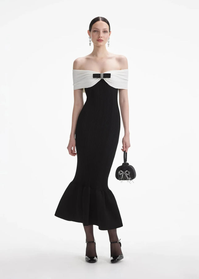 Black & White Off-Shoulder Mermaid Dress