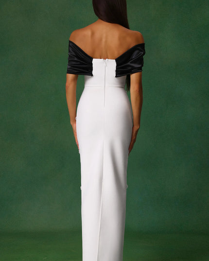 Pearl-Beaded Off-Shoulder Gown