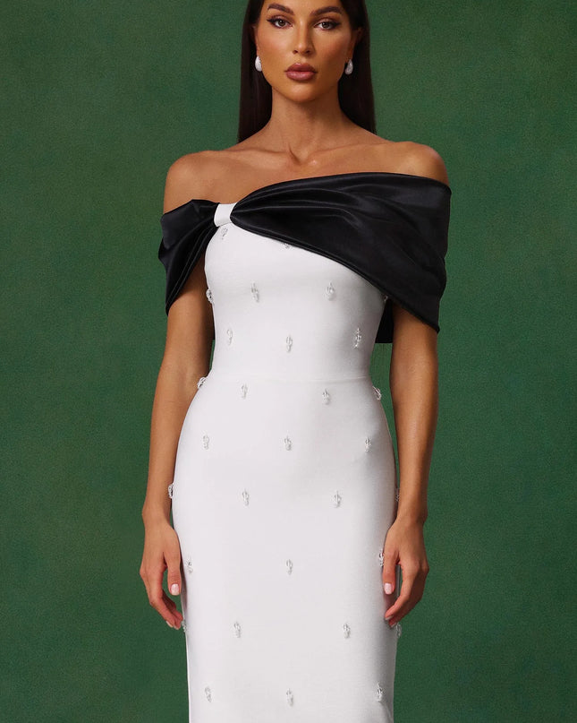 Pearl-Beaded Off-Shoulder Gown