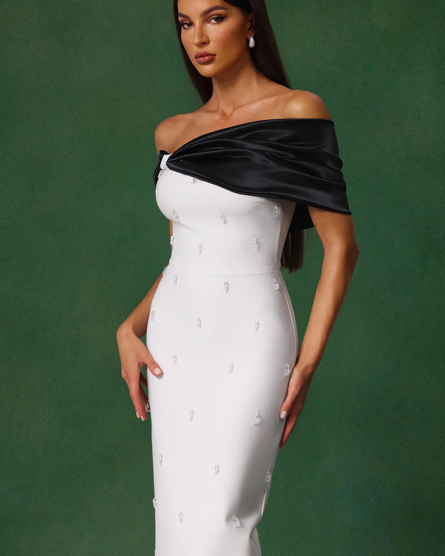 Pearl-Beaded Off-Shoulder Gown