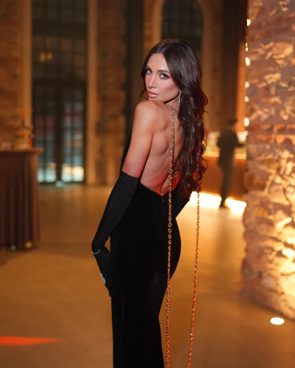 The Gilded Abyss Backless Gown