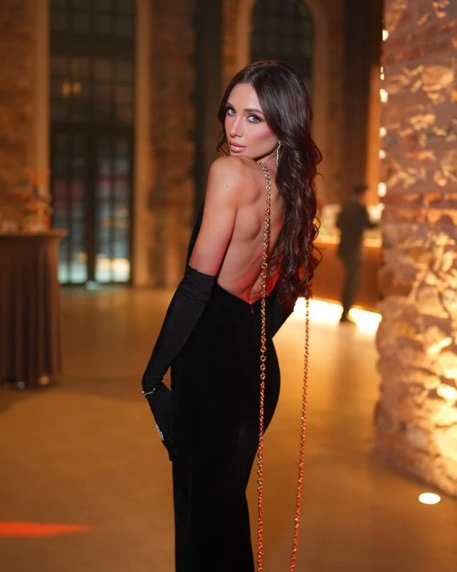 The Gilded Abyss Backless Gown