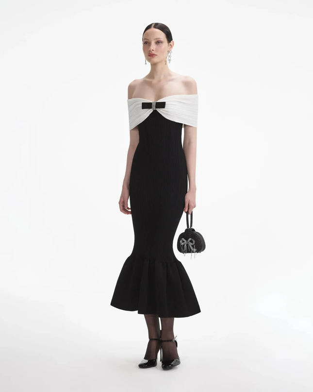 Black & White Off-Shoulder Mermaid Dress