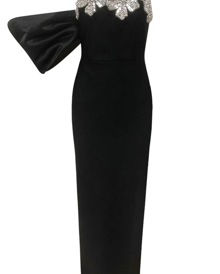 Asymmetric Bloom Crystal Maxi Dress