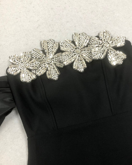 Asymmetric Bloom Crystal Maxi Dress