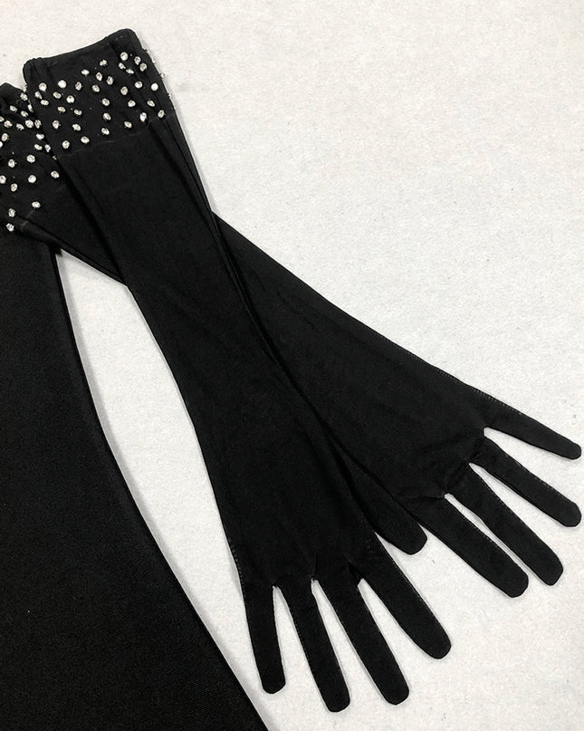 Crystal Bustier Structured Maxi Dress with Gloves