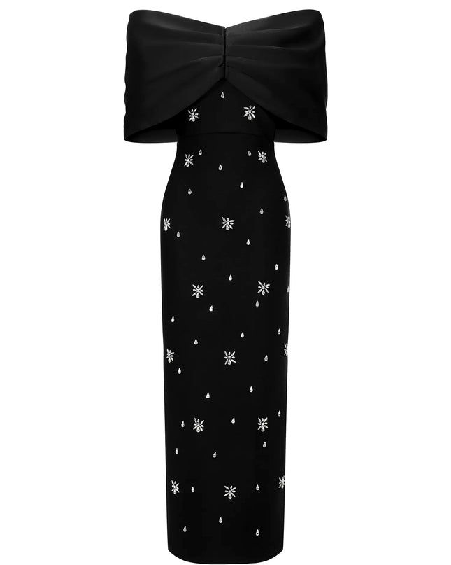 The Starburst Sequin Off-Shoulder Maxi Dress