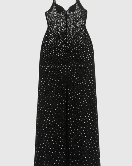 Sparkle-Stripe Bandage Maxi Dress with Crystal Collar