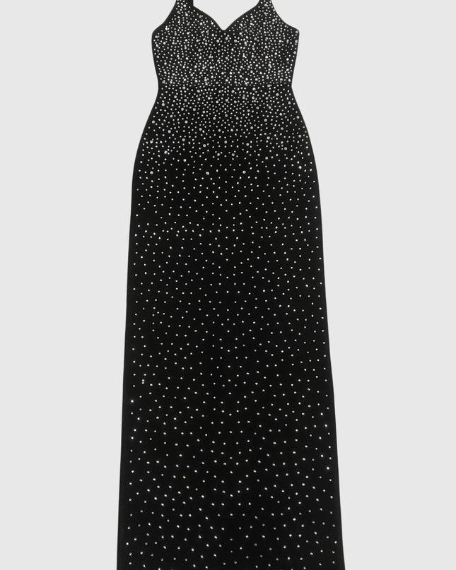 Sparkle-Stripe Bandage Maxi Dress with Crystal Collar