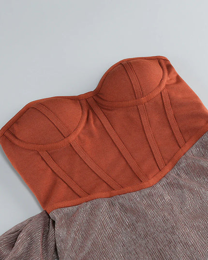 The Aurora Copper Corset Maxi Dress