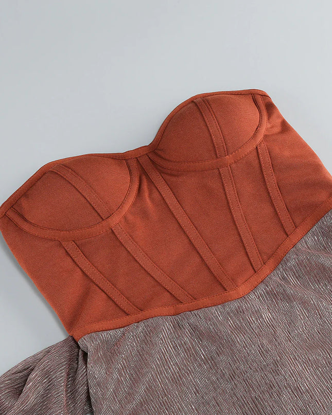 The Aurora Copper Corset Maxi Dress