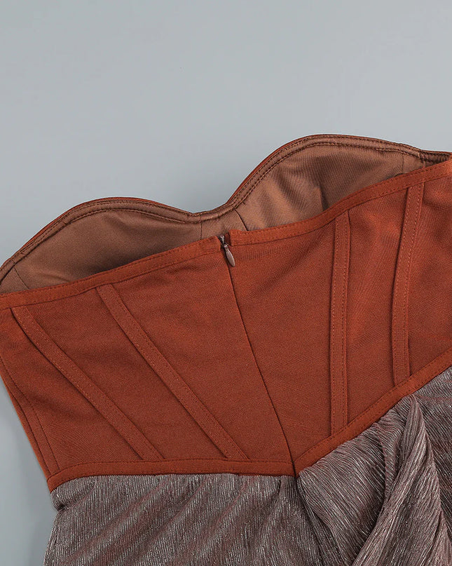 The Aurora Copper Corset Maxi Dress