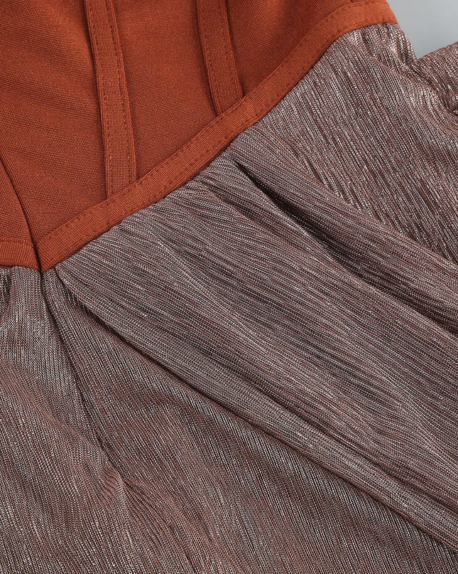 The Aurora Copper Corset Maxi Dress