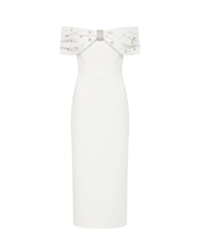 Ivory Glamour Off-Shoulder Midi Dress