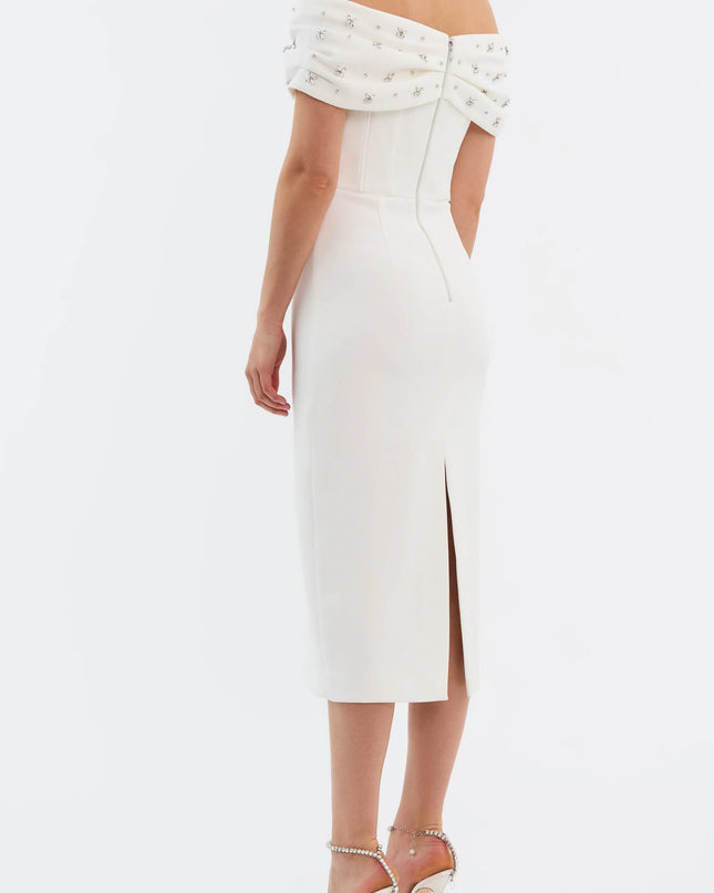 Ivory Glamour Off-Shoulder Midi Dress