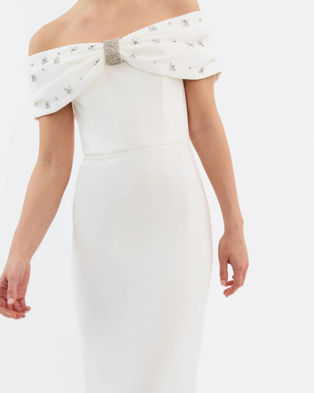 Ivory Glamour Off-Shoulder Midi Dress