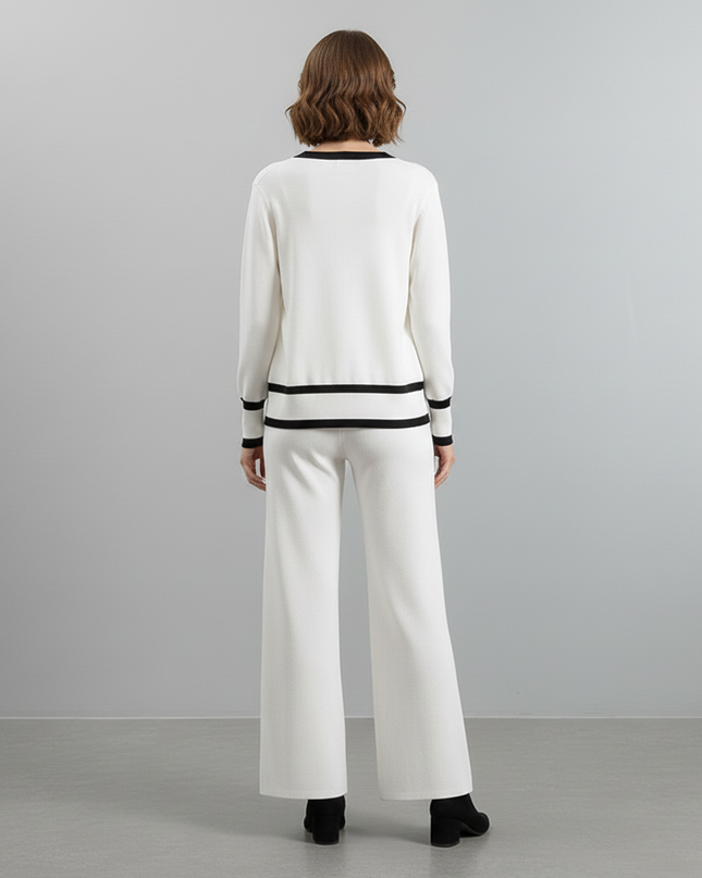 The Monochromatic Chic Knit Lounge Set: Cardigan, Tank & Wide-Leg Pants