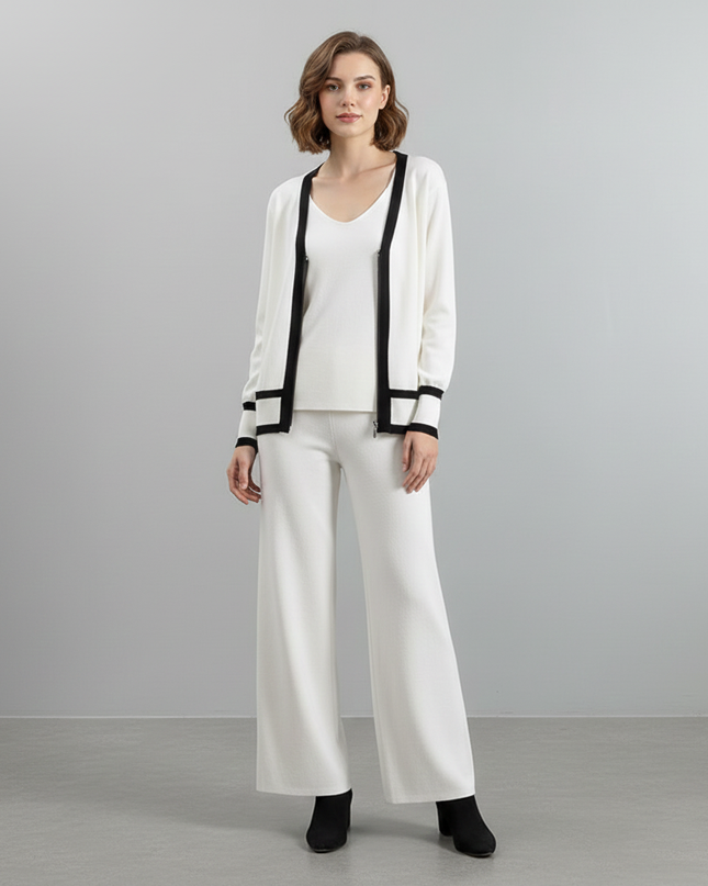 The Monochromatic Chic Knit Lounge Set: Cardigan, Tank & Wide-Leg Pants