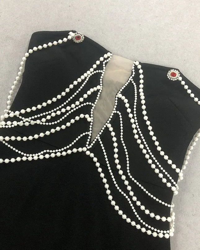 Cascading Pearl Plunge Maxi Gown