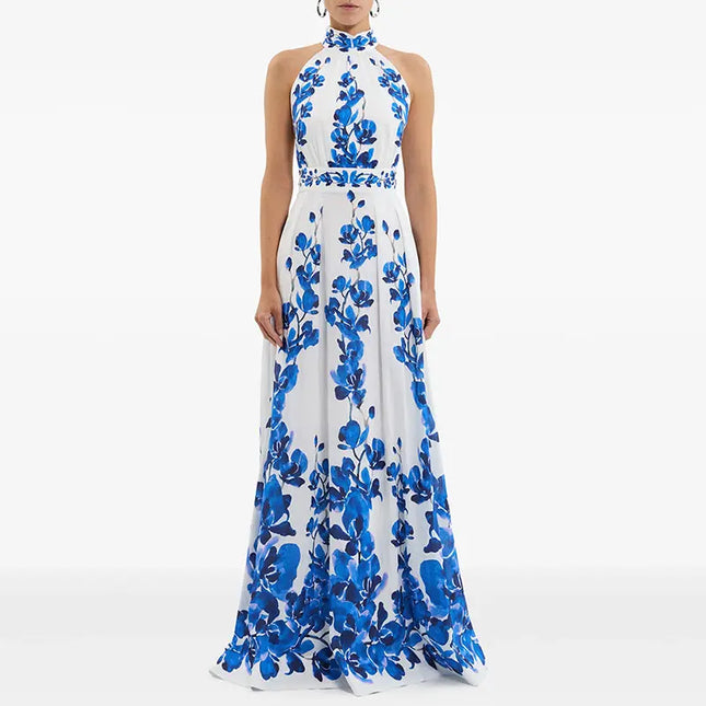 Azure Bloom Halterneck Maxi Dress