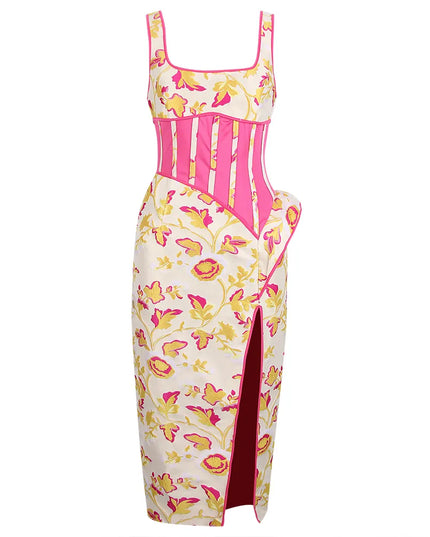 Floral & Fuchsia Corset Midi Dress