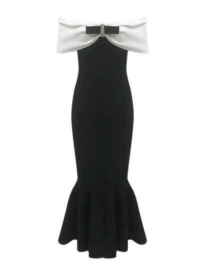 Black & White Off-Shoulder Mermaid Dress