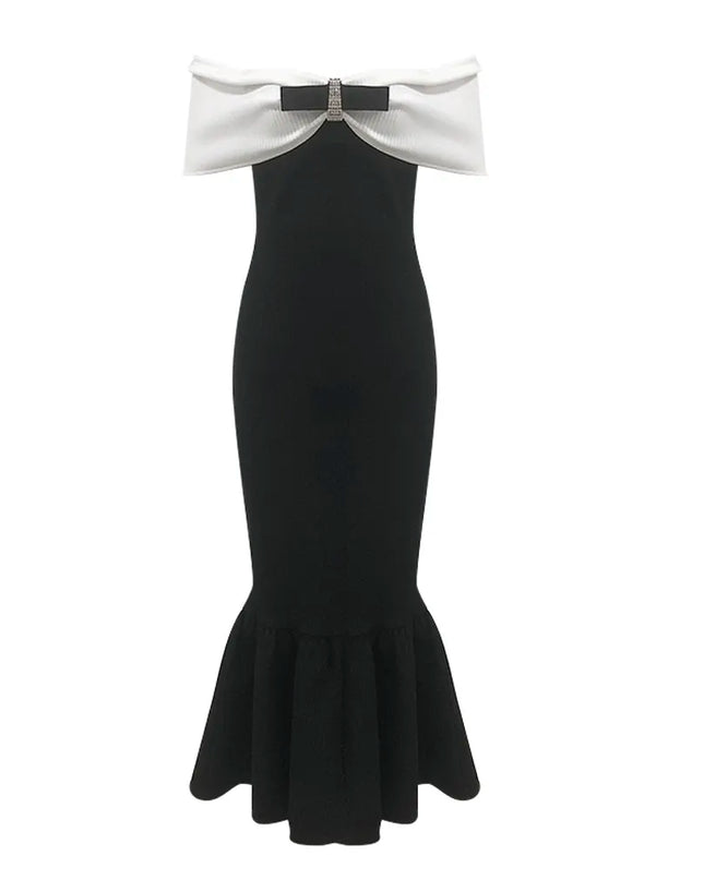 Black & White Off-Shoulder Mermaid Dress