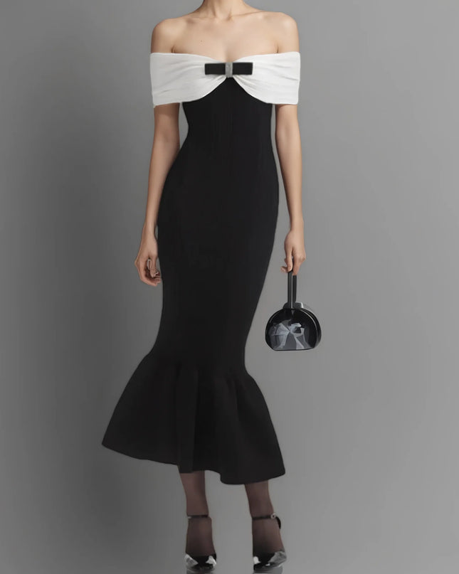 Black & White Off-Shoulder Mermaid Dress