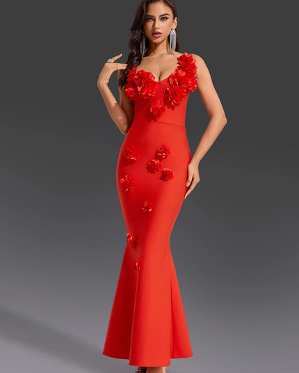 Scarlet Floral Mermaid Gown
