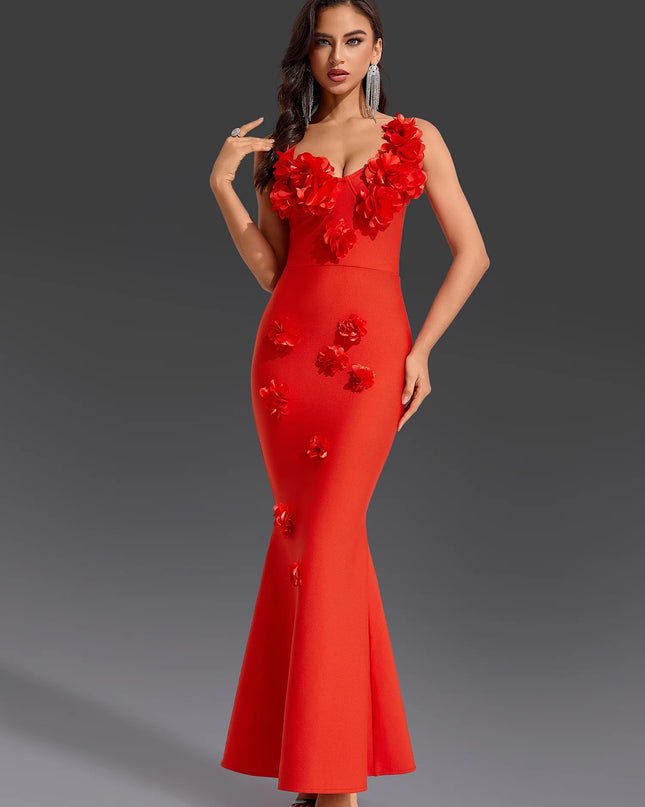 Scarlet Floral Mermaid Gown