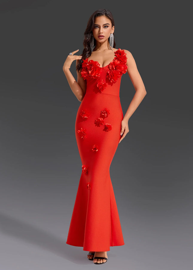 Scarlet Floral Mermaid Gown
