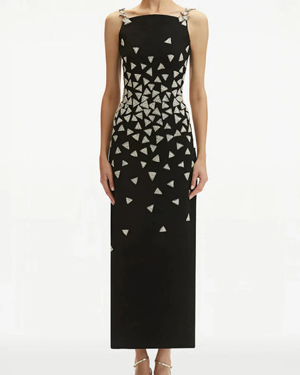 Crystal Triangle-Embellished Cocktail Dress