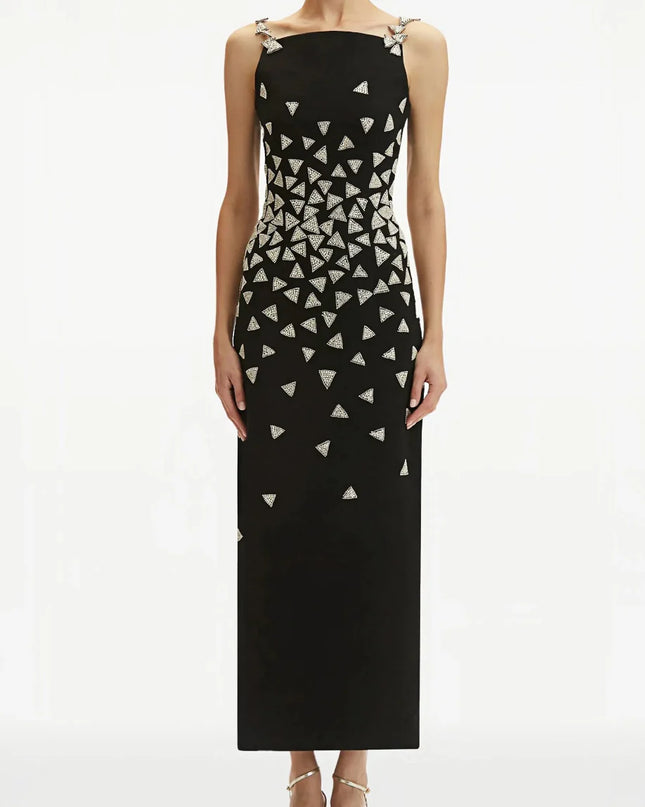 Crystal Triangle-Embellished Cocktail Dress