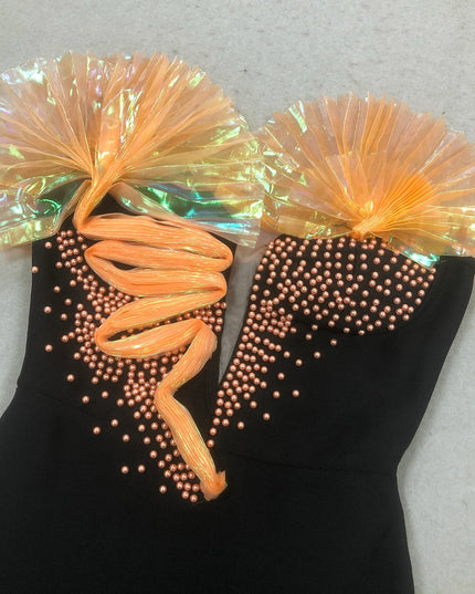Black & Sunset Pearl Embellished Strapless Dress