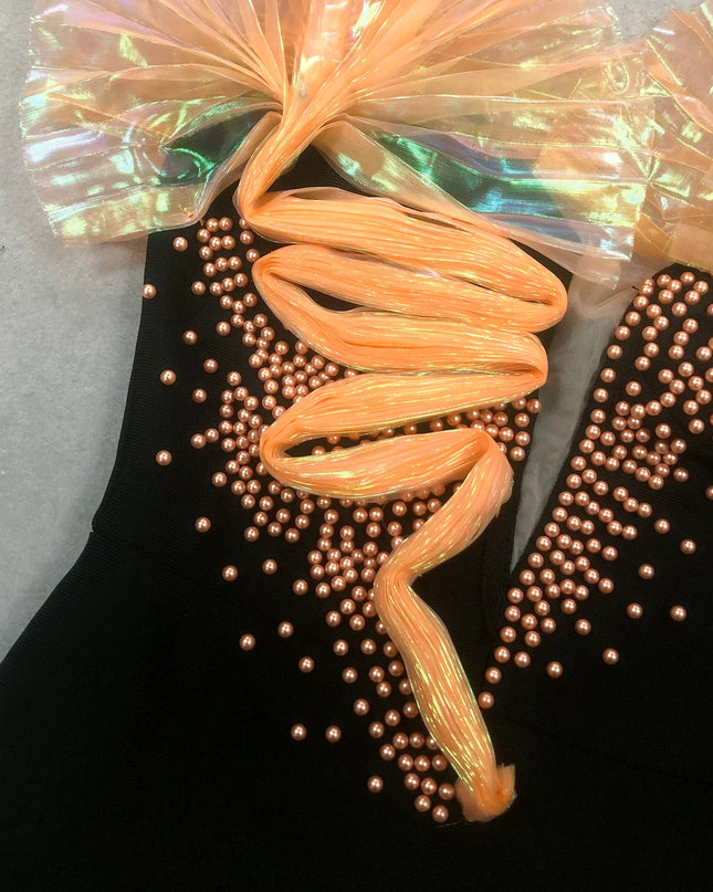 Black & Sunset Pearl Embellished Strapless Dress