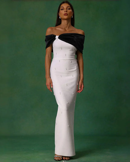 Pearl-Beaded Off-Shoulder Gown