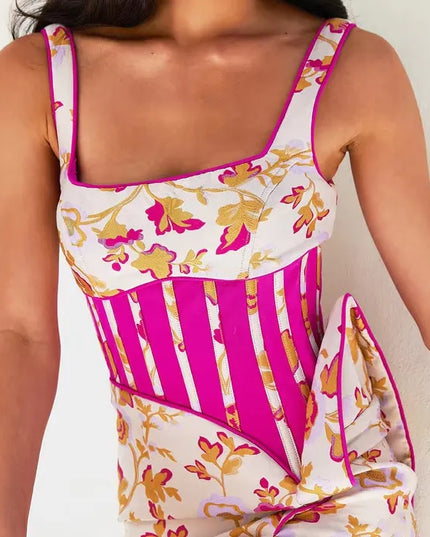 Floral & Fuchsia Corset Midi Dress