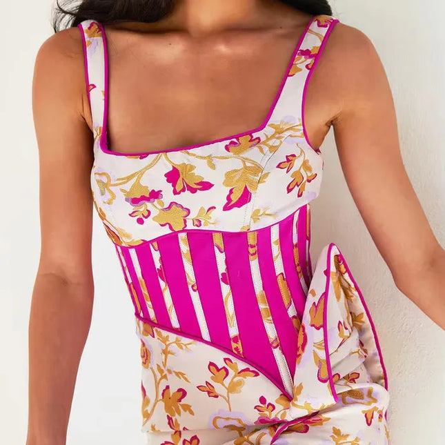 Floral & Fuchsia Corset Midi Dress