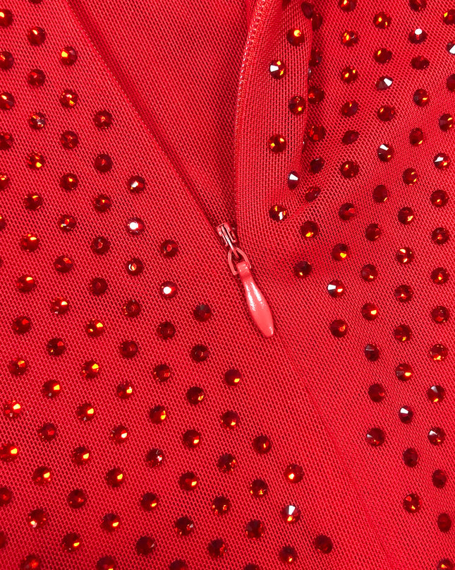 Scarlet Starlight Halter Gown with 3D Floral Collar