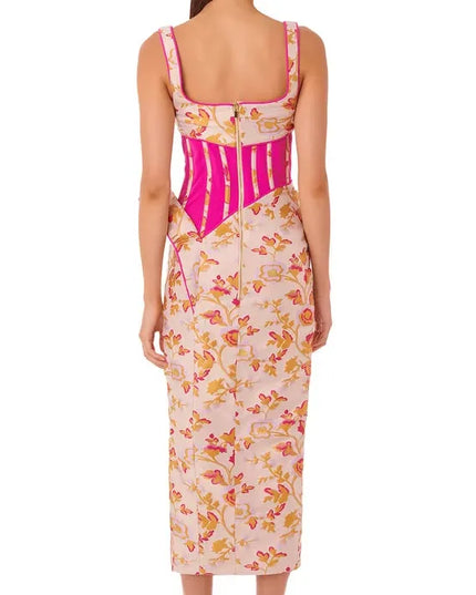 Floral & Fuchsia Corset Midi Dress