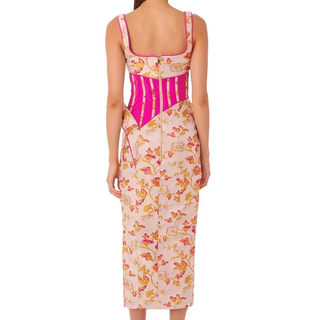 Floral & Fuchsia Corset Midi Dress