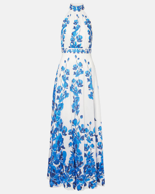 Azure Bloom Halterneck Maxi Dress