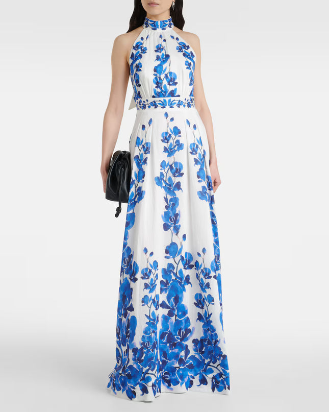 Azure Bloom Halterneck Maxi Dress