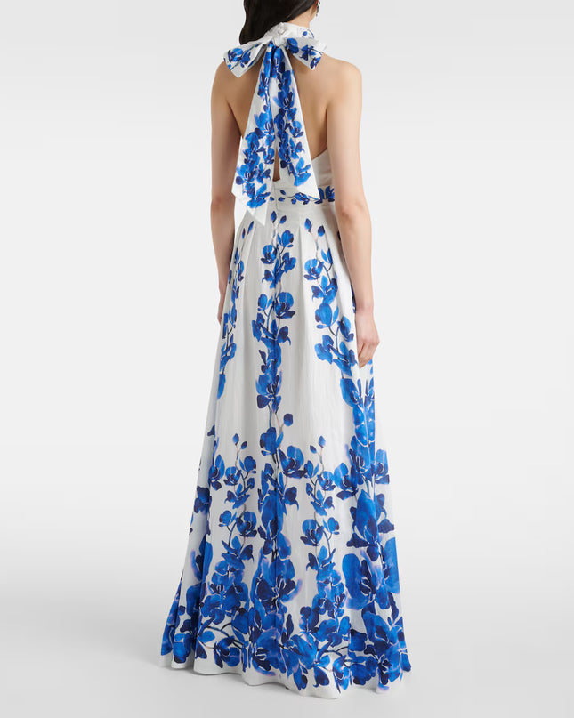 Azure Bloom Halterneck Maxi Dress
