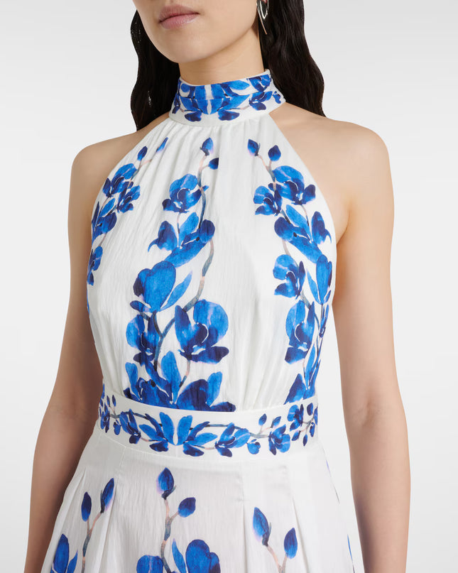 Azure Bloom Halterneck Maxi Dress