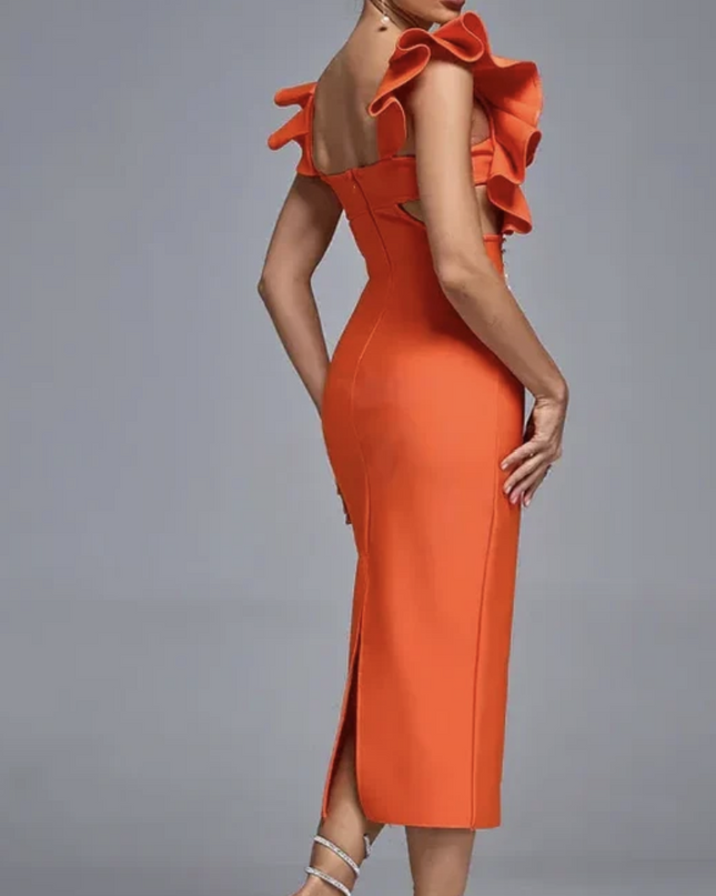 The Saffron Pearl Ruffle Bandage Dress