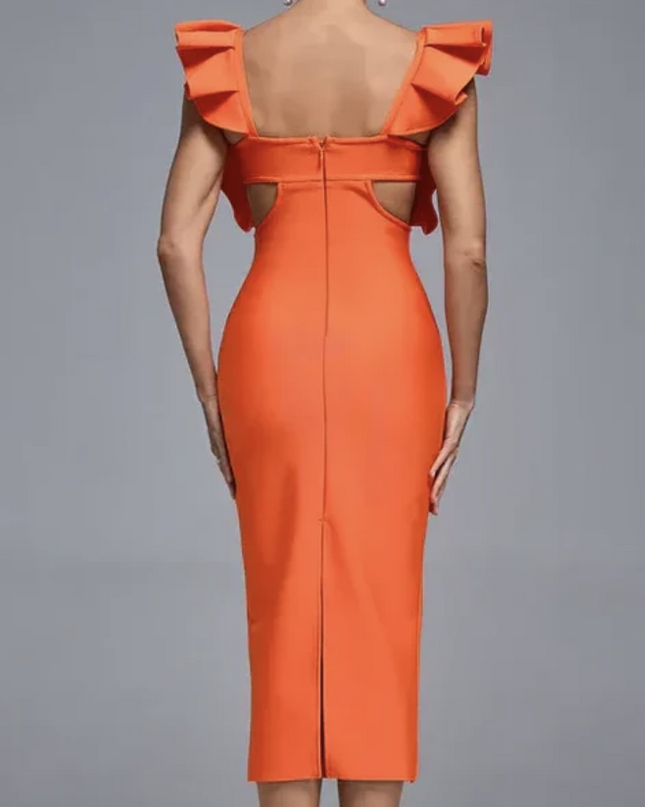 The Saffron Pearl Ruffle Bandage Dress