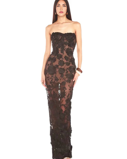 The Black Rose Bustier Maxi Dress
